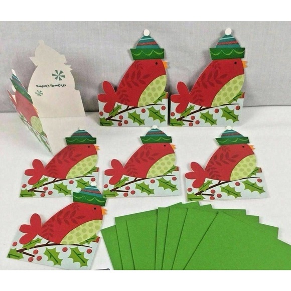 Set 8 Bullfinch Bird Shape Christmas Greeting Cards Envelopes Gift Wrap Company - Picture 5 of 8